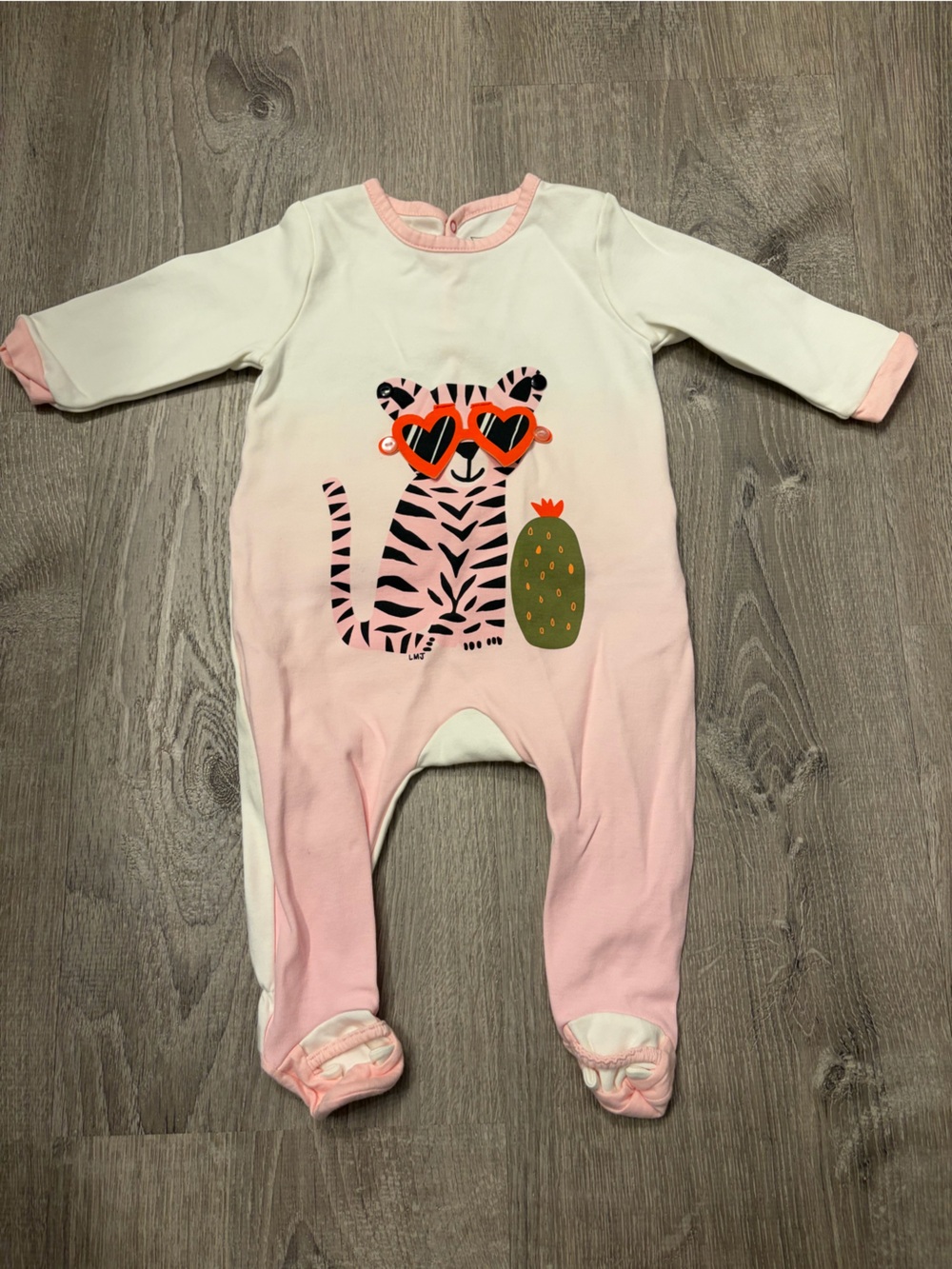 Baby Girl's Little Marc Jacobs Pink & White Tiger Graphic Footed PJ's- 3 Months